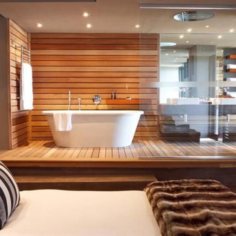 Open concept design ideas for master bathroom and bedroom