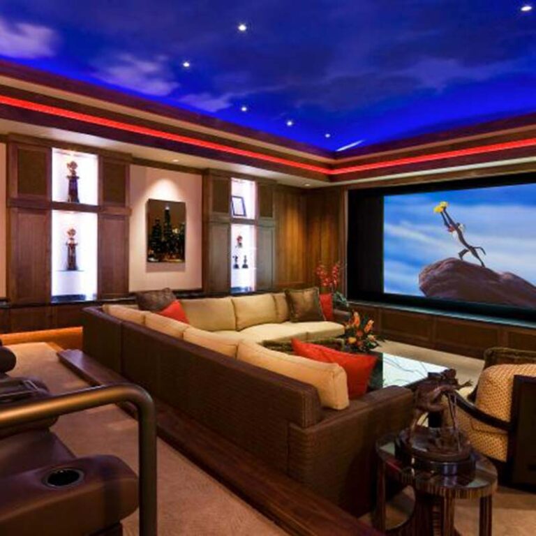 Home theaters can have conventional furniture that doubles as pull out beds for guests to spend the night after the movie ends.