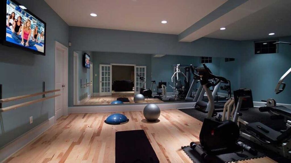 Large basement home gym idea